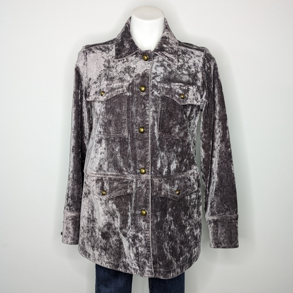 Anthropologie grey velvet relaxed oversized utility jacket S